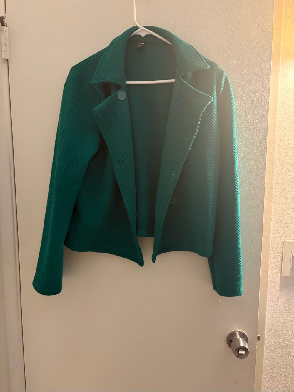 SHEIN Teal Textured Open-Front Blazer
